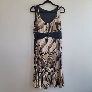 Vintage‎ y2k brown tan beige babydoll dress scoop neck abstract geometric
